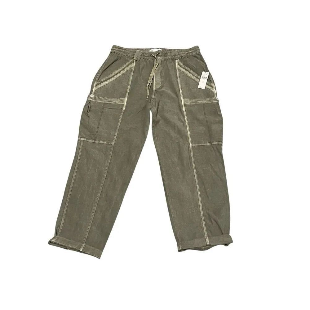 Anthropologie Women's Drawstring Utility Cropped Cargo Pants Green Size 30 NWT